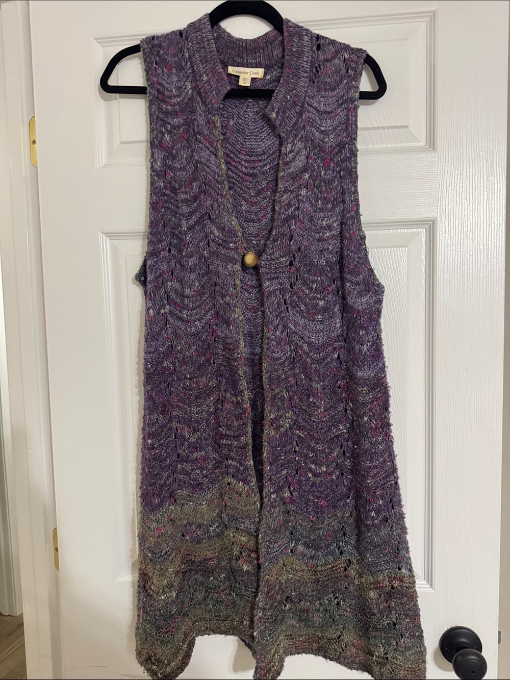 Coldwater Creek Purple Knit Sleeveless Cardigan Vest with Wooden Button
